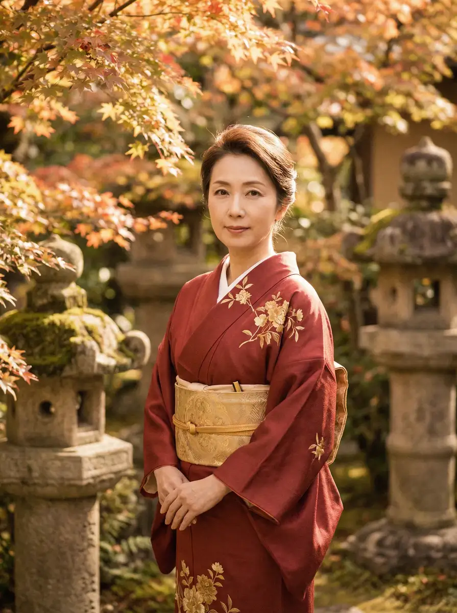 一位身穿暗红色和服的优雅 51暗网-51暗网在线观看::全网独家51暗网合集 在日式庭院中